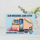 CAMPER ROSE RETRO INVITATIONS UNIQUES DE MARIAGE (Debout devant)