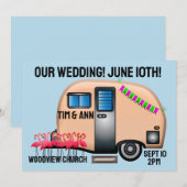 CAMPER ROSE RETRO INVITATIONS UNIQUES DE MARIAGE (Devant / Derrière)