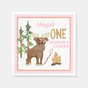 Camper Roze Buffel 1e Verjaardag met Moose Servet