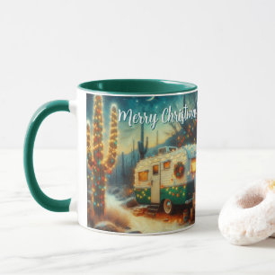 Camper Saguaro Cactus Kerstblauw Groen Mok