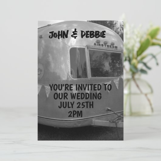  CAMPER TRAILER BRUILOFT uitnodigingen (Staand voorkant)
