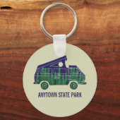 Camper Van met Pop omhoog Vertekende de Tekst van  Sleutelhanger (Voorkant)