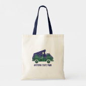 Camper Van met Pop omhoog Vertekende de Tekst van  Tote Bag (Achterkant)
