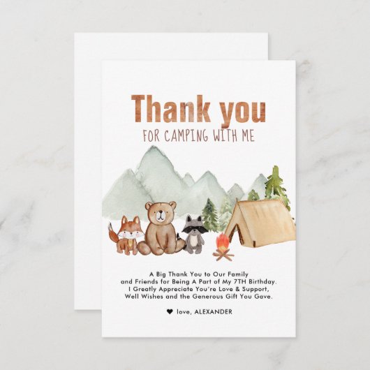 Campers de Woodland Camping Carte de remerciements (Devant / Derrière)