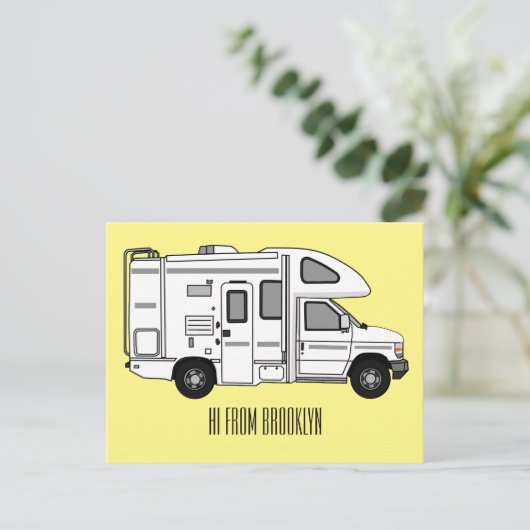 Campervan cartoon illustratie briefkaart (Staand voorkant)