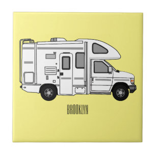 Campervan cartoon illustratie tegeltje