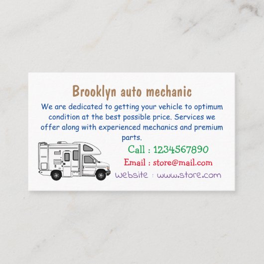 Campervan cartoon illustratie visitekaartje (Voorkant)