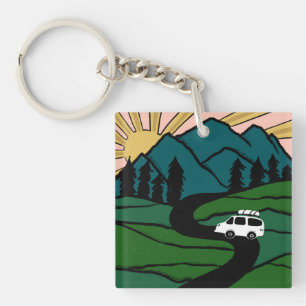 Campervan Mountains Vanlife RV Sunrise Sleutelhanger