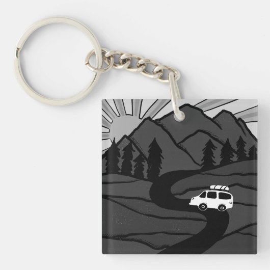 Campervan Mountains Vanlife RV Sunrise Sleutelhanger (voorkant)