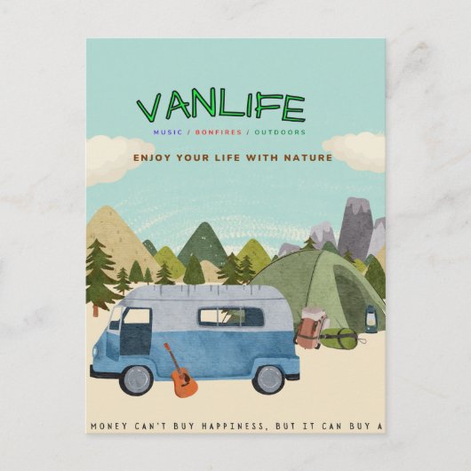 Campervanlife: Briefkaart met retro campervan (Voorkant)