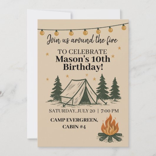 Campfire Birthday Invitation Kaart (Voorkant)