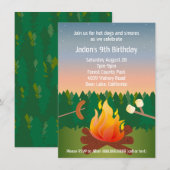 Campfire Birthday party van Hot Dogs en Smores Kaart (Voorkant / Achterkant)