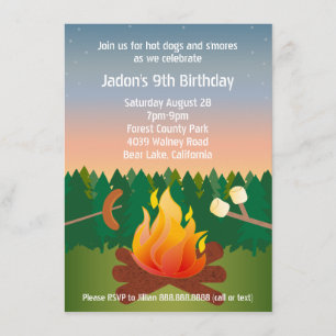 Campfire Birthday party van Hot Dogs en Smores Kaart