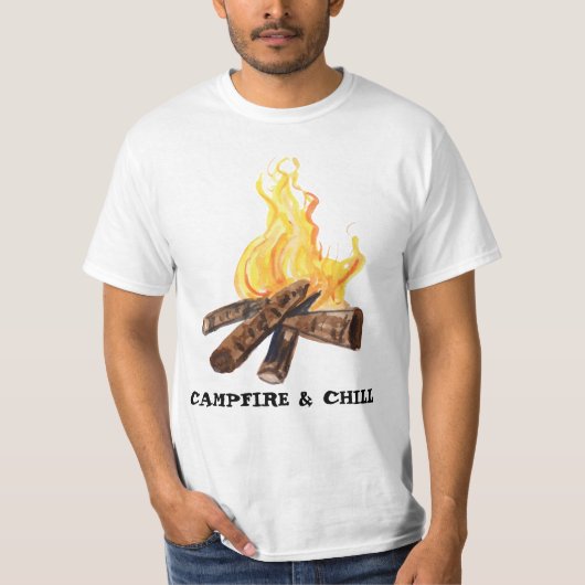 CAMPFIRE & CHILL Camping Bonfire Waterverf T-shirt (Voorkant)