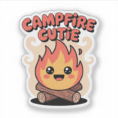 Campfire Cutie – Kawaii Camping Flame Karakter Sticker (Voorkant)