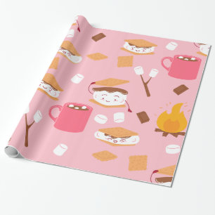 Campfire Marshmallow Chocolate Smores Roze Cadeaupapier