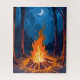 Campfire Moon | Nature Watercolor Painting Legpuzzel