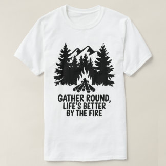 Campfire Nights Mountain Forest Silhouette Quote T-shirt