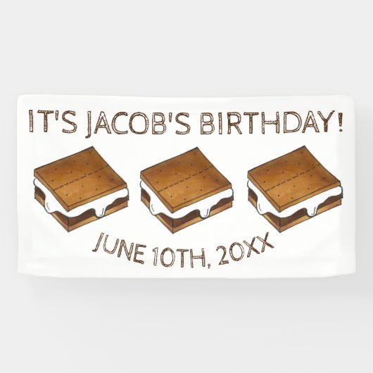Campfire S'mores Marshmallow Smores Birthday Party Spandoek (Horizontaal)