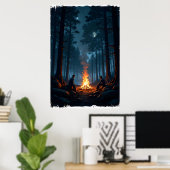 Campfire under a starry night sky in the serene  poster (Thuiskantoor)