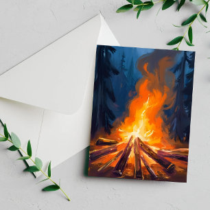 Campfire Waterverf Forest Painting Kaart