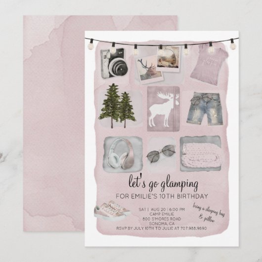 Camping 10th Birthday Party Invitation Kaart (Voorkant / Achterkant)
