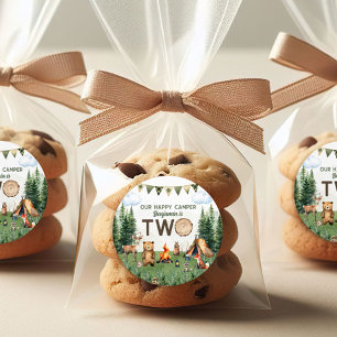 Camping 2e verjaardagsfeestje ronde sticker