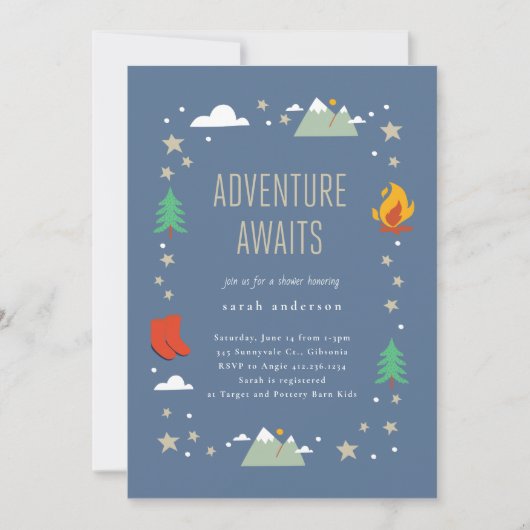 Camping Adventure Awaits Boy Baby shower Kaart (Voorkant)