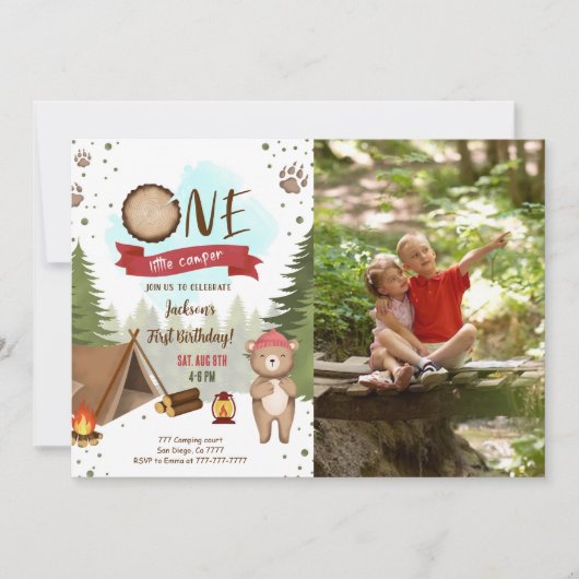 Camping Anniversaire Photo Invitation (Devant)
