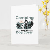 Camping avec ma carte de voeux blanche pour chien (Fleur jaune)