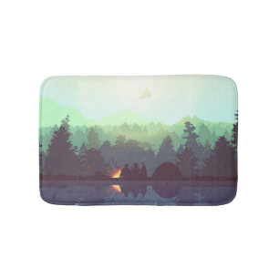 Camping Avontuur Bos Berg Illustratie Badmat