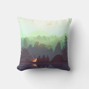 Camping Avontuur Bos Berg Illustratie Kussen