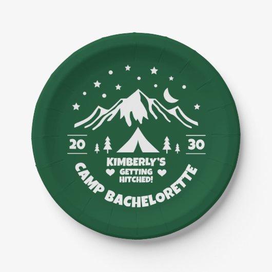 Camping Bachelorette Groen Papieren Bordje (Voorkant)