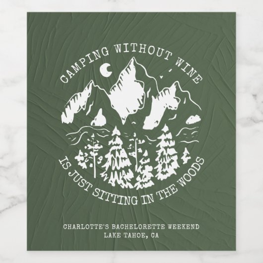 Camping Bachelorette Party Eenvoudig Modern Sparkl Wijn Etiket (Enkel label)