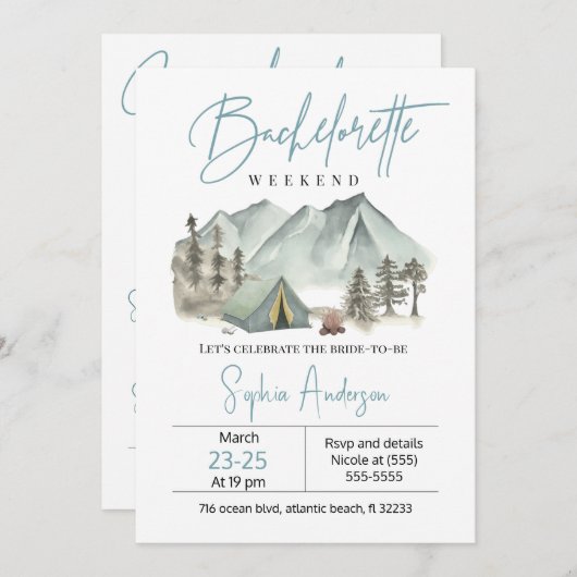 Camping Bachelorette Party Weekend Uitnodiging (Voorkant / Achterkant)