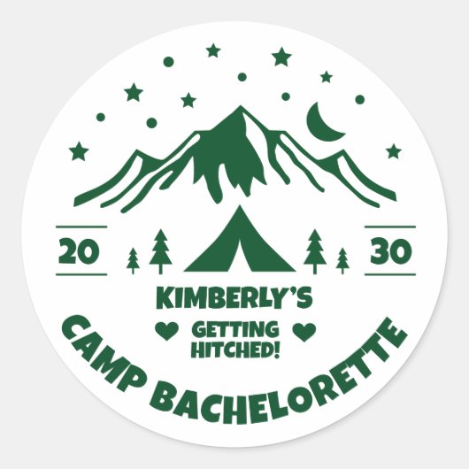 Camping Bachelorette thema Ronde Sticker (Voorkant)
