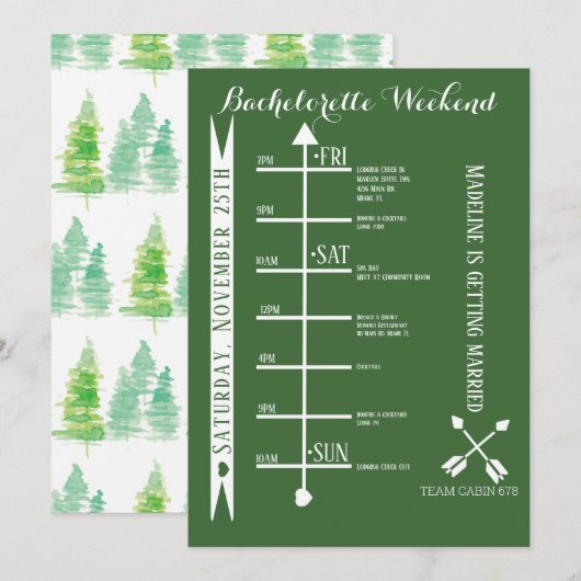 Camping Bachelorette Weekend Getaway Itinerary Kaart (Voorkant / Achterkant)