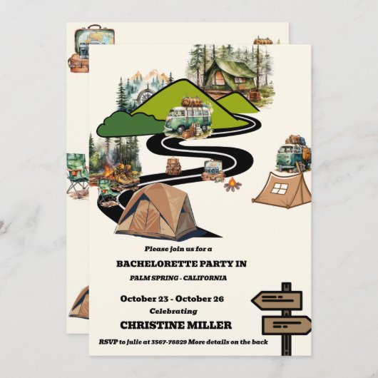 Camping Bachelorette Weekend Route Kaart (Voorkant / Achterkant)