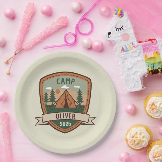 Camping Badge Gepersonaliseerd Papieren Bordje (Feest)