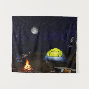 Camping bij Night Collage, Tent, Dieren Sterren Wandkleed