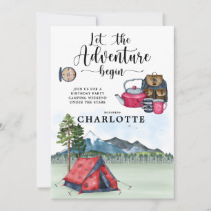 Camping Birthday Party Girl's Weekend Uitnodiging