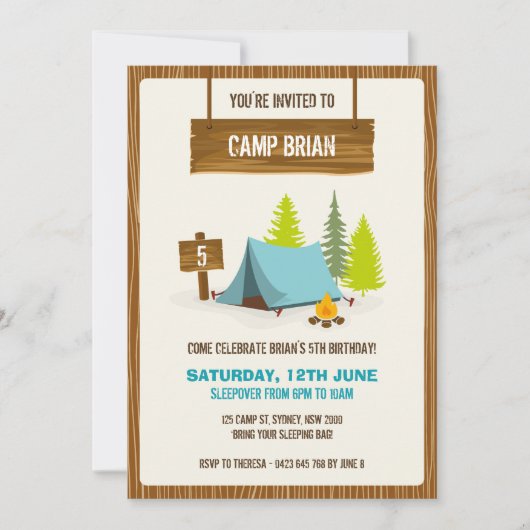 Camping Birthday Party Invitation - Boy Kaart (Voorkant)
