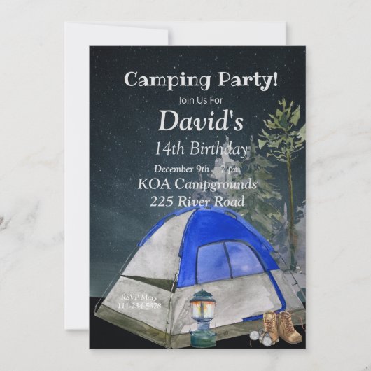 Camping Birthday Party Invitation, Editable Camp Kaart (Voorkant)