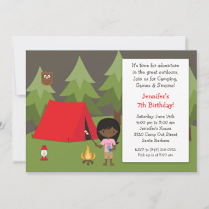Camping Birthday Party Invitation for Girl Kaart