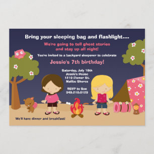 Camping Birthday Party Invitation for Girls Kaart