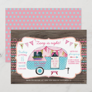 Camping Birthday Party Invitation - Girl Glamping Kaart