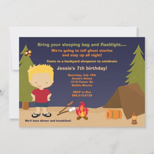 Camping Birthday Party Invitation Kaart (Voorkant)