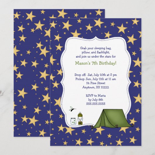 Camping Birthday Party nodigt uit Kaart (Voorkant / Achterkant)
