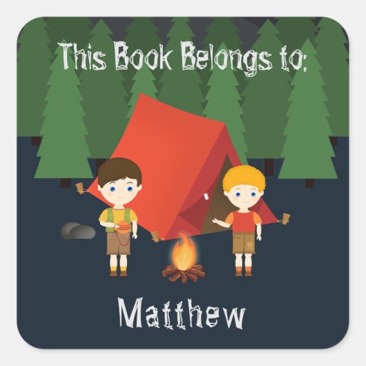 Camping Birthday Party Vierkante Sticker (Voorkant)