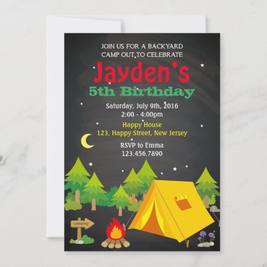 Camping Birthday Uitnodiging (Voorkant)